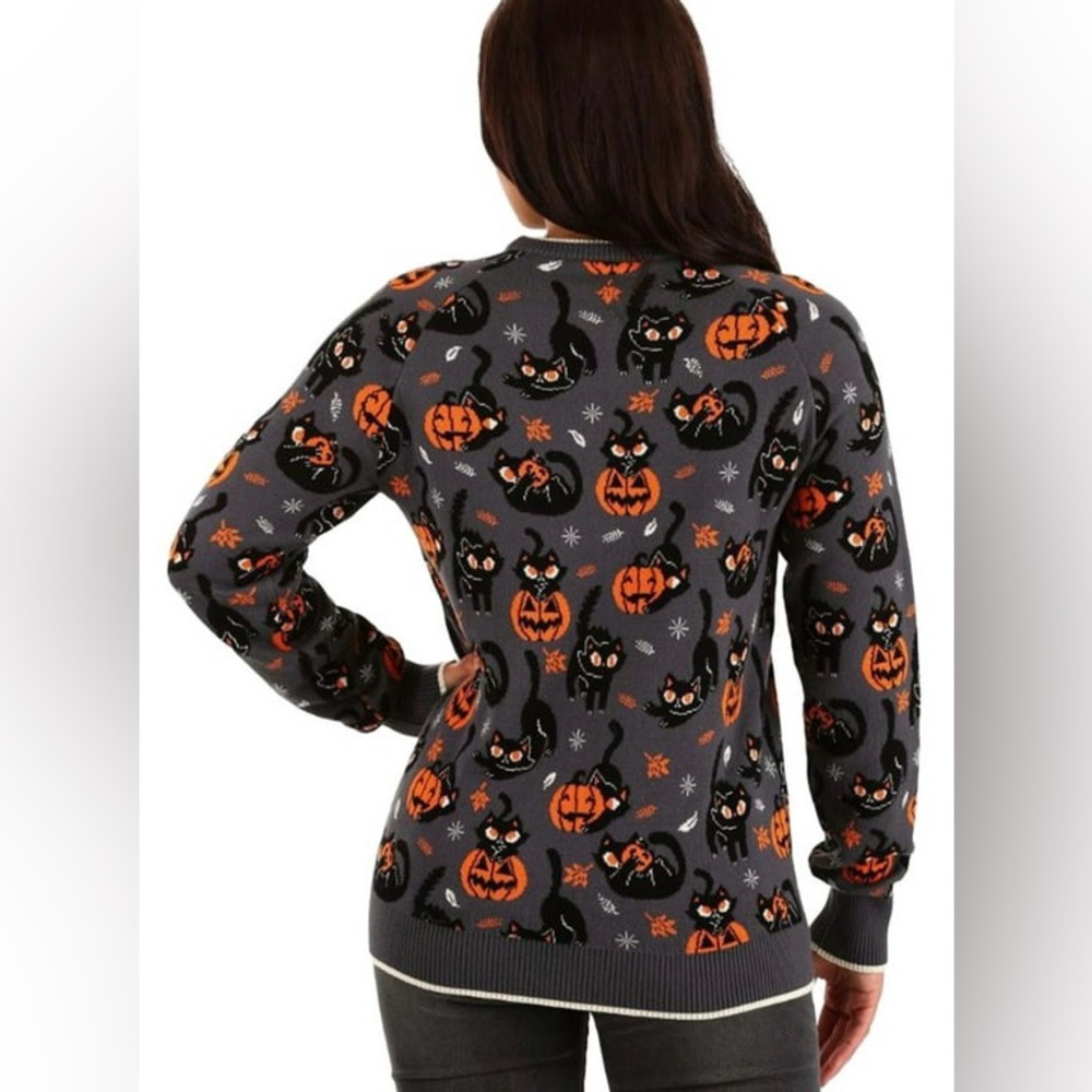 Black Cat and Jack-o’-lantern Halloween Sweater NWOT Large - Picture 2 of 10